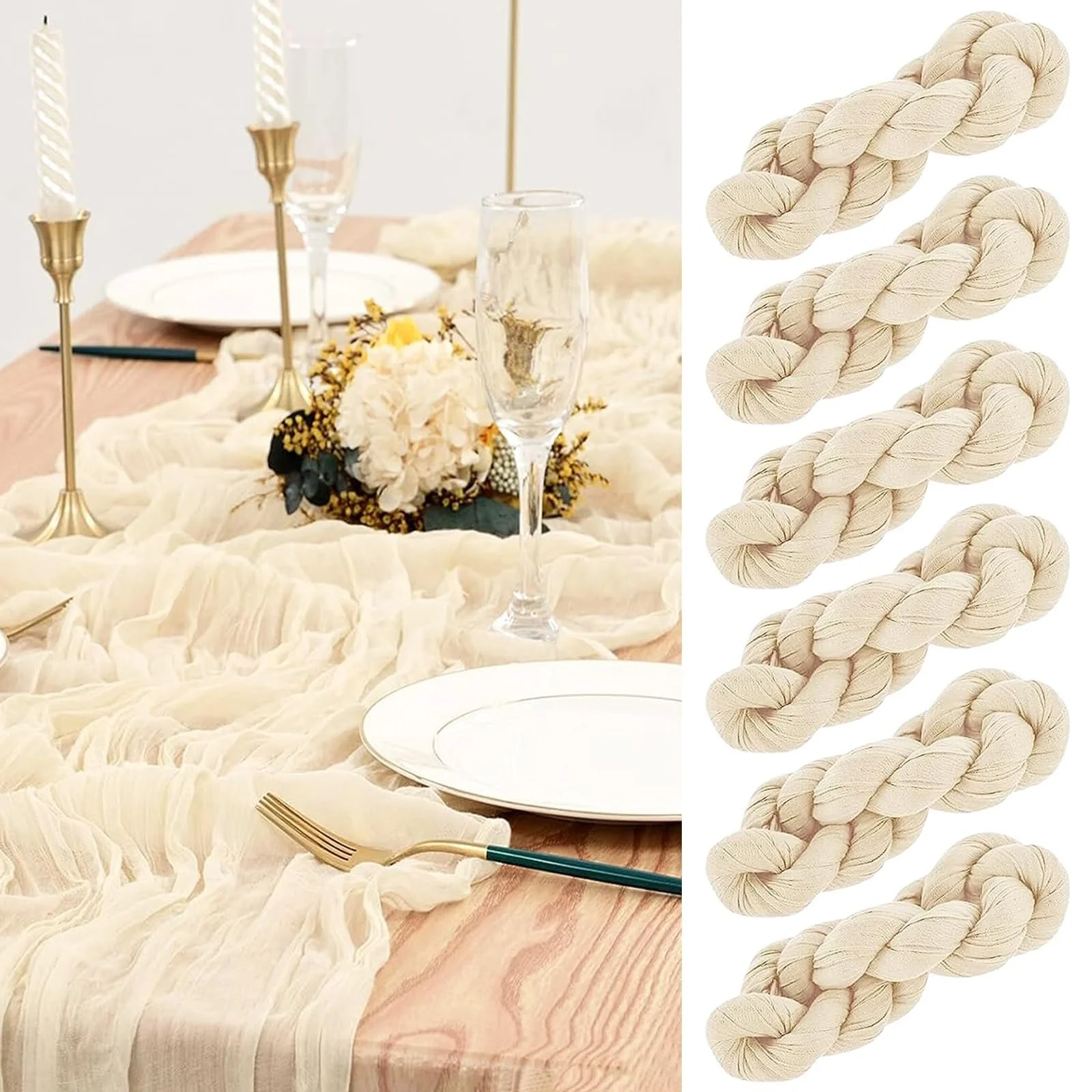 Ранер Cheese Cloth Rustic Gauze Fabric Boho 6 шт. 90 x 300 см Beige, фото №1 Ранер Cheese Cloth Rustic Gauze Fabric Boho 6 шт. 90 x 300 см Beige, фото №1