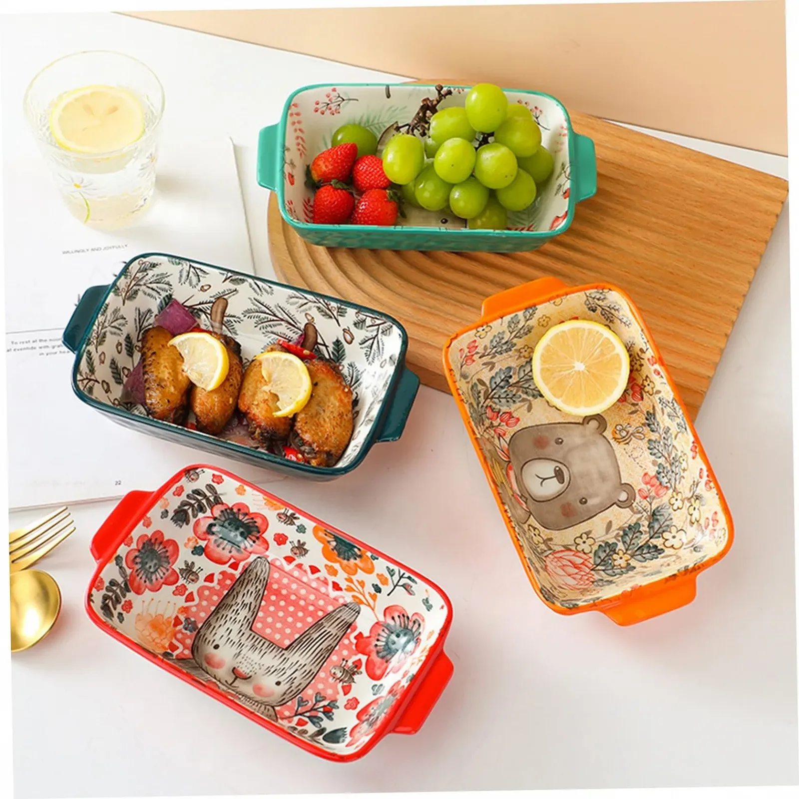 Форма для запекания керамическая прямоугольная с ручками и рисунком животных 22 x 12 см Style 4Baking, фото №6 Форма для запекания керамическая прямоугольная с ручками и рисунком животных 22 x 12 см Style 4Baking, фото №6