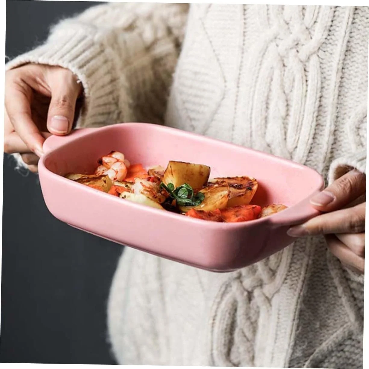 Форма для випічки GALPADA керамічна термостійка з ручками для мікрохвильової печі та духовки Рожева, фото №3