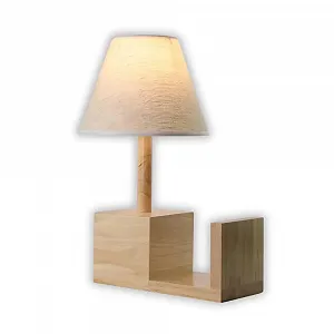 Настільна лампа дерев'яна з полицею для книг та тканинним абажуром 30 x 40 x 22 см E27 - Фото 1