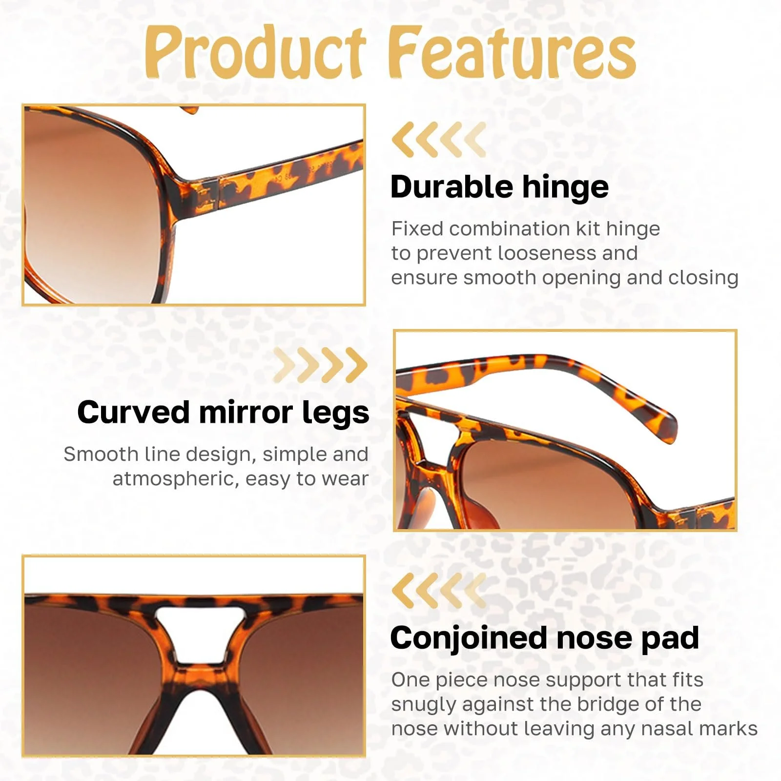 Сонцезахисні окуляри Retro Weploda Леопардовий візерунок з помаранчевими лінзами, фото №2