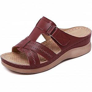 Женские Шлепанцы на танкетке из искусственной кожи с открытым носком - Фото 1