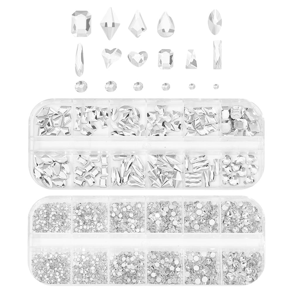 Круглые стразы без основы Стекло для ногтей Бриллианты для макияжа Маленькие драгоценности для ногтей с коробкой для хранения Разноцветные около 3000 шт, фото №1