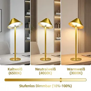 Настільна лампа LED бездротова магнітна поворотна 360° акумуляторна 4000 мАг димована 3 кольори Золота synthetic.ua - Фото 1