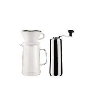 Набор для приготовления кофе Alessi Slow coffee KT01SET: кофемолка из нержавеющей стали 18/10, стеклянный кувшин Pyrex, фарфоровый держатель фильтра и сетчатый фильтр из нержавеющей стали 18/10 - Фото 1