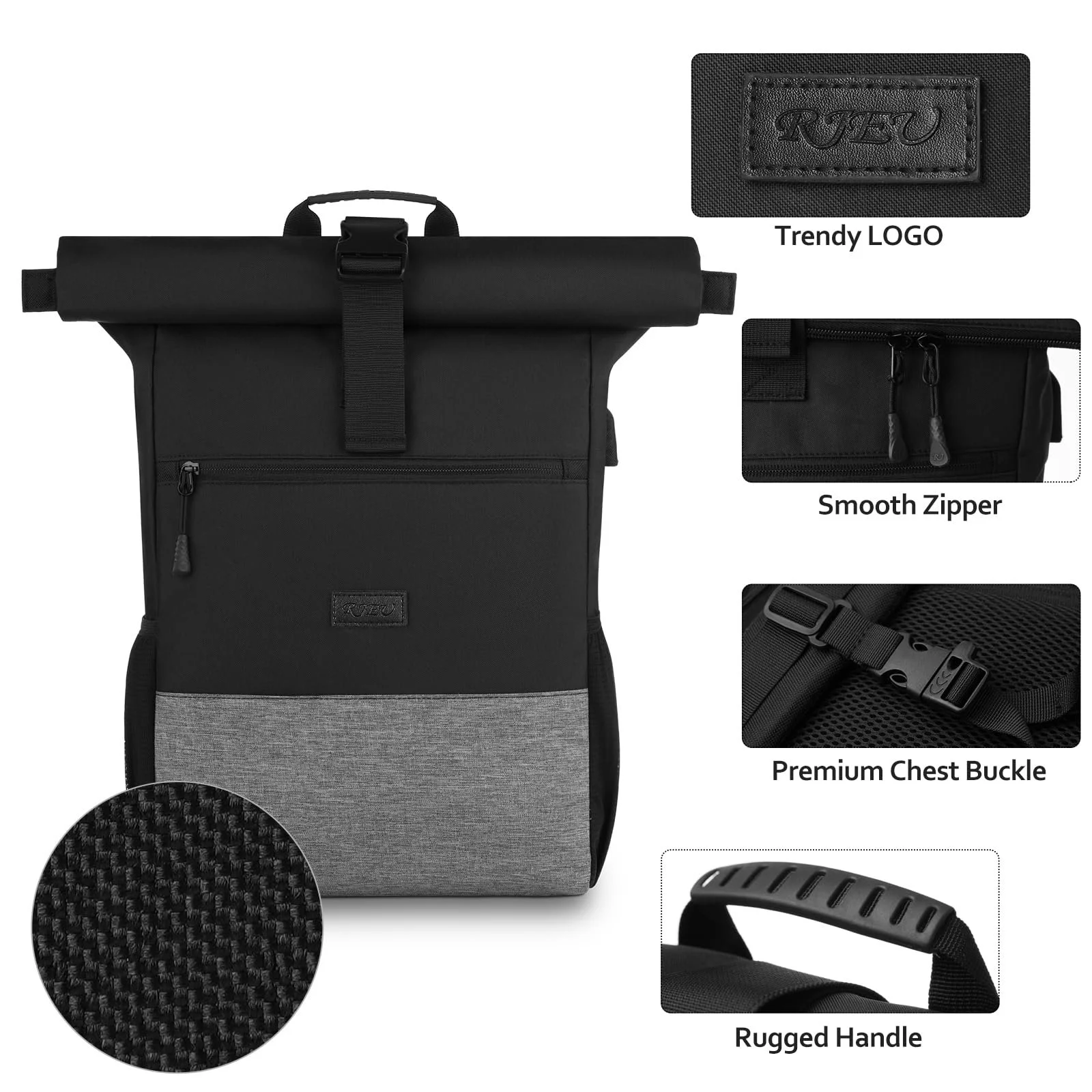 Рюкзак для ноутбука Rolltop 17" 26л Black-Grey, фото №2 Рюкзак для ноутбука Rolltop 17" 26л Black-Grey, фото №2