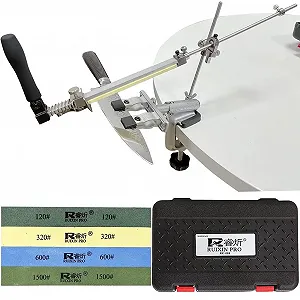 Точилка для ножей PRO RX-009 профессиональная кухонная из нержавеющей стали с поворотным механизмом 360 градусов и 4 точильными камнями - Фото 1