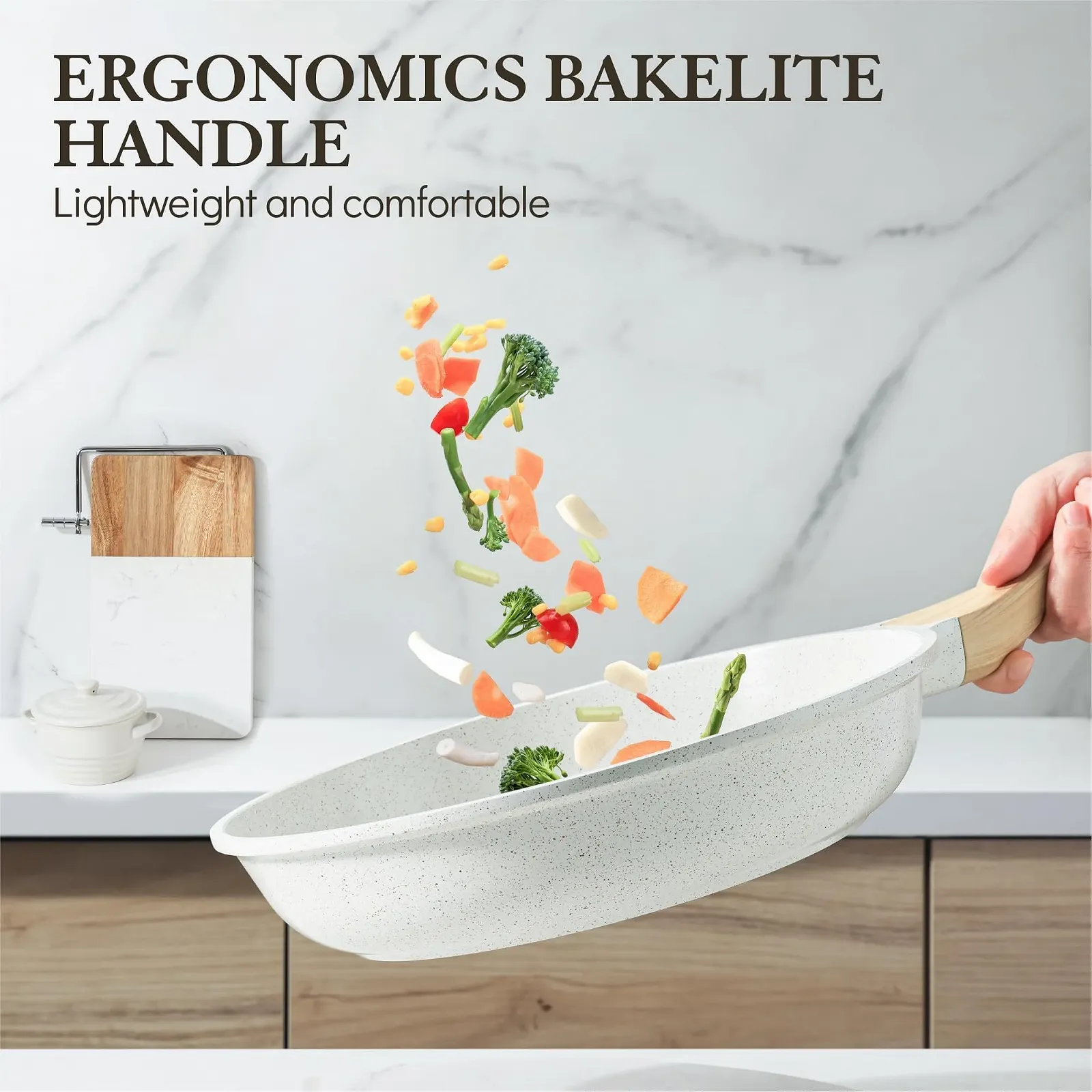 Сковорідка SENSARTE Керамічна 28 см Антипригарна Біла, фото №7