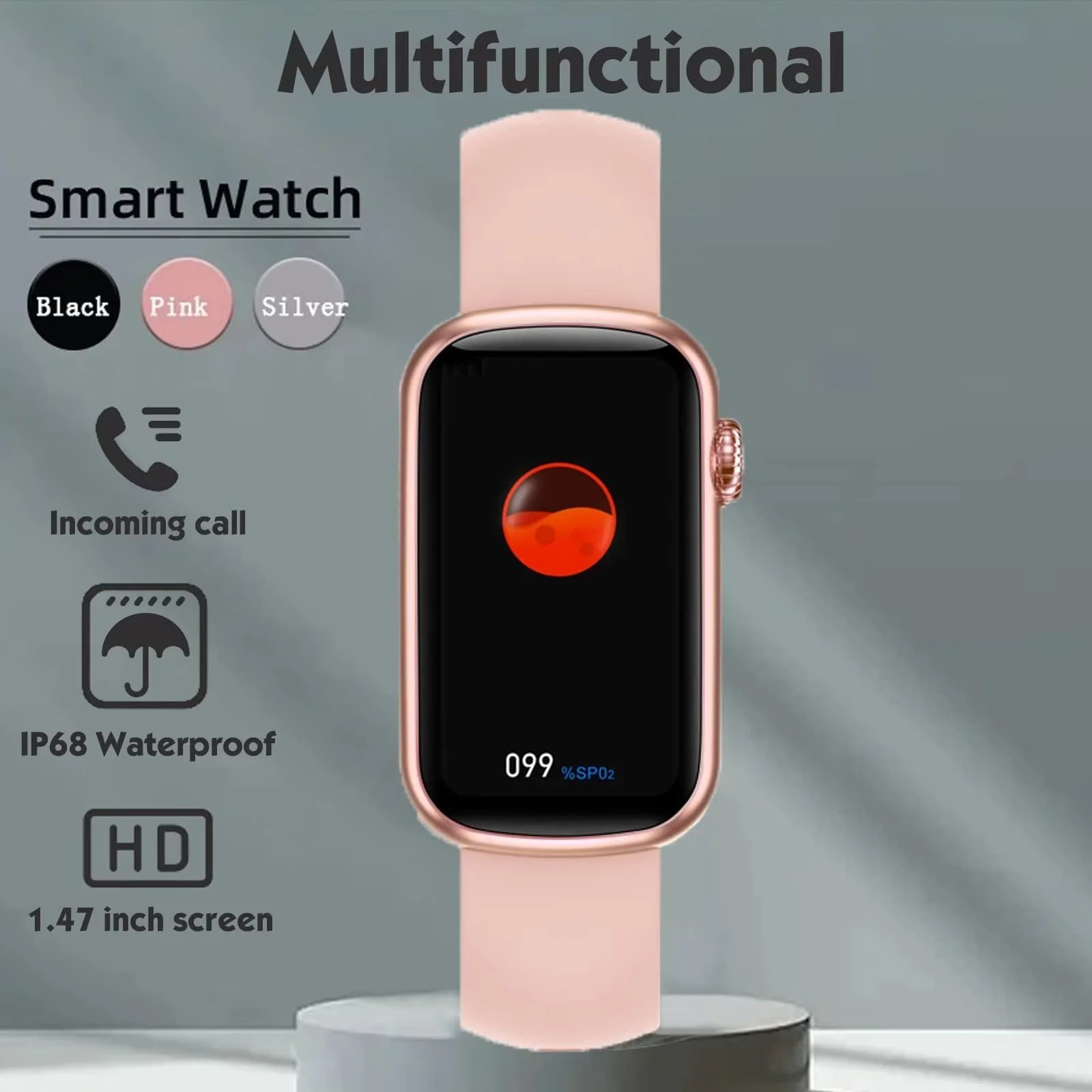 Смарт-годинник для жінок, сенсорний екран 3,7 см (1,44 дюйма), IP68, фото №2