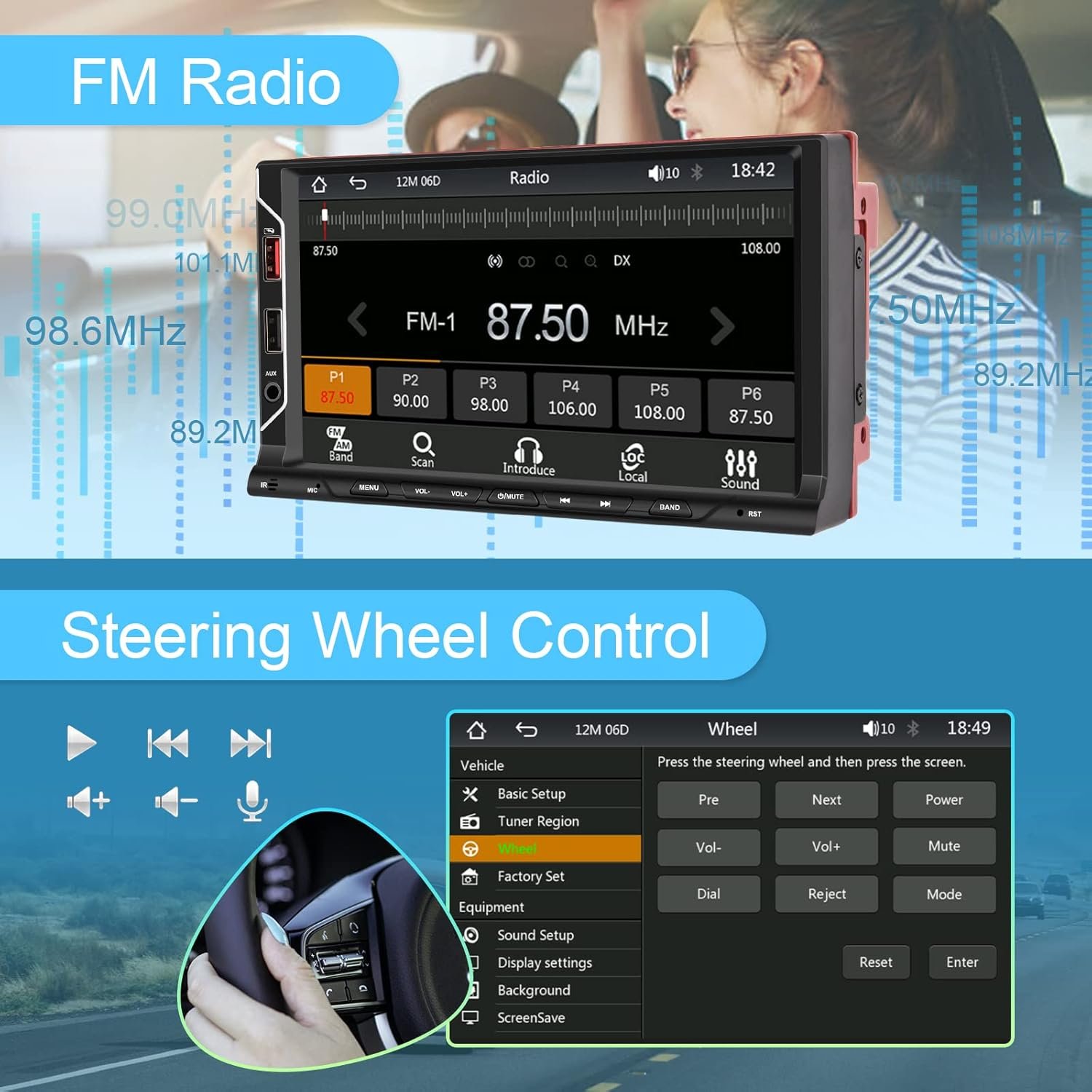 Автомагнітола Hodozzy 9312W / 7" / Сенсорна / Apple CarPlay / Android Auto / Bluetooth / USB / AUX / 2DIN, фото №6