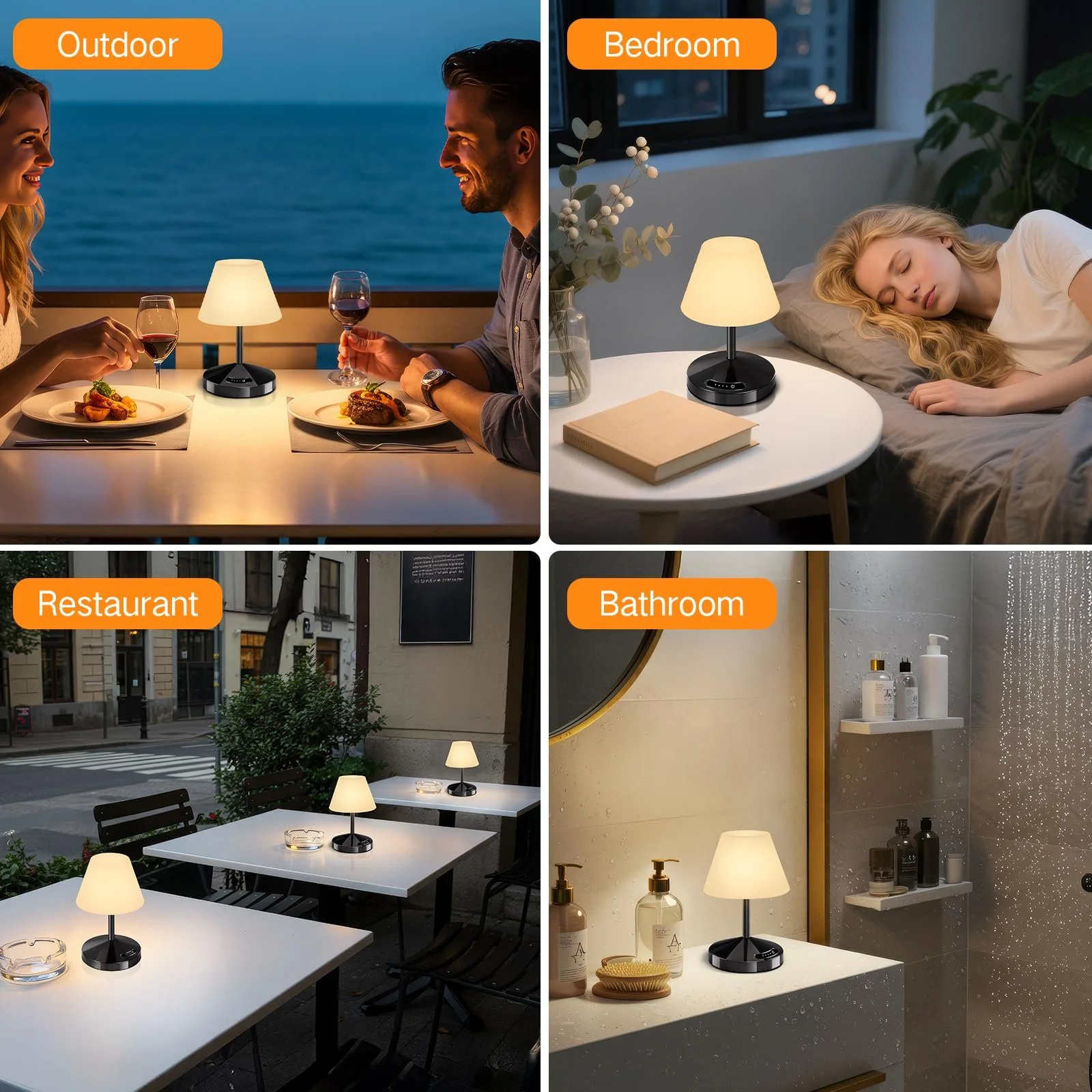 Настільна лампа LED OUTON Акумуляторна Бездротова IP54 USB-C Power Bank 3 колірні температури Плавне регулювання Пам'ять Чорна, фото №7