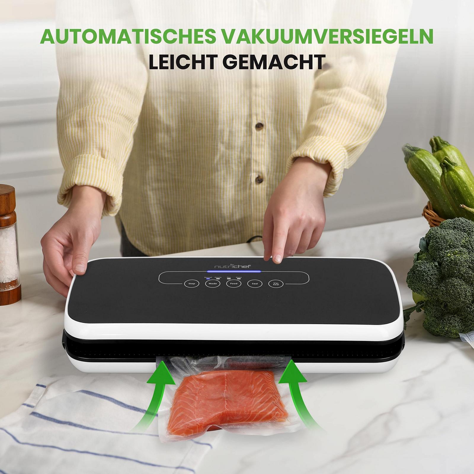 Вакуумный упаковщик NutriChef, для еды, Sous Vide, набор для запайки фольги, включая винный запайщик, вакуумный шланг для всасывания воздуха, 5 вакуумных пакетов и 1 вакуумный рулон для запайки, фото №3