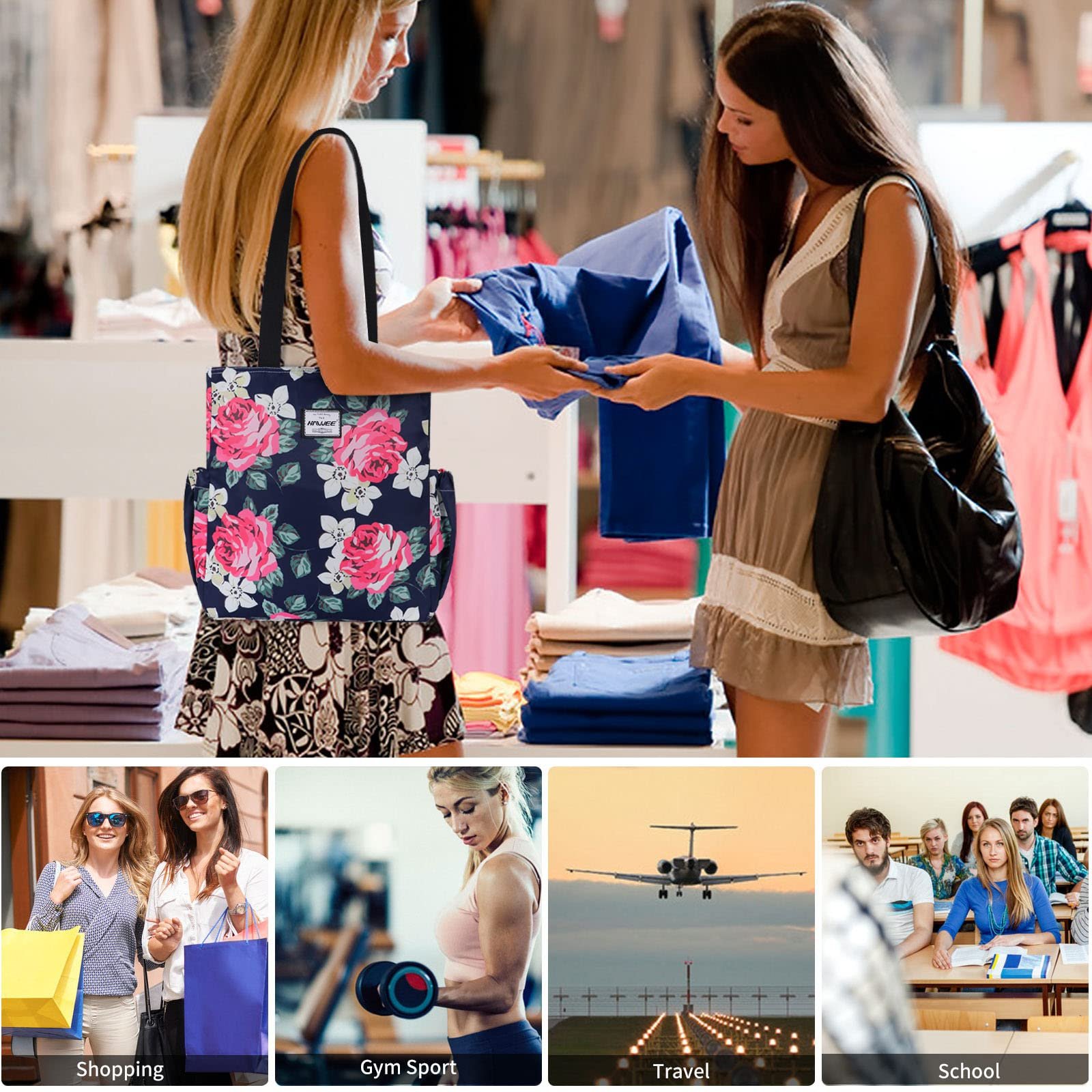 Сумка Hawee Fashion жіноча з блискавкою: повсякденна жіноча сумка через плече, велика сумка для покупок, водонепроникна сумка для подорожей, роботи, школи, повсякденного життя, спортзалу, пляжу, повсякденна, фото №4
