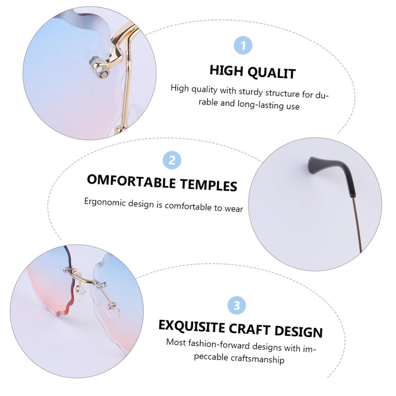 Очки Без оправы PACKOVE 2 шт Мода Металл Цветочные Декоративные Золотая оправа, фото №4