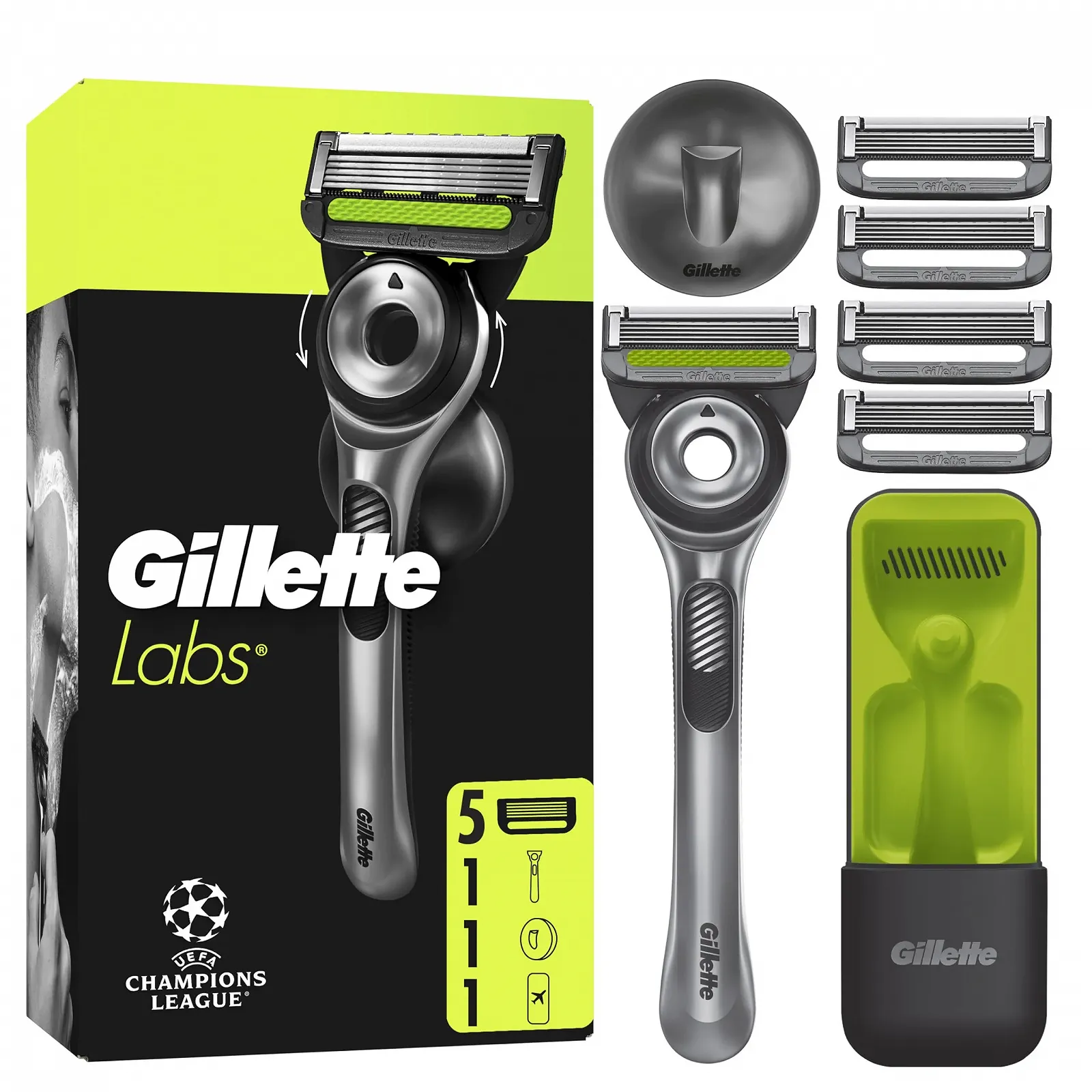 Бритва Gillette Labs с очищающим элементом 1 станок + 5 лезвий с настенным креплением, фото №1
