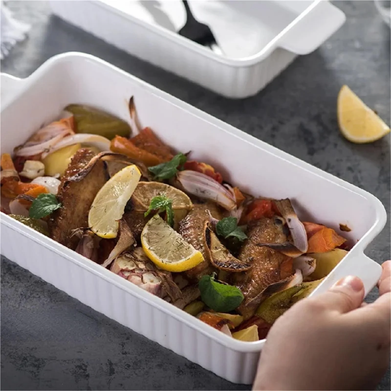 Форма для запікання керамічна L Глибока Штабельована порцелянова термостійка для духовки, фото №5