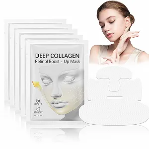 Маска Тканевая Soleneva Collagen с коллагеном и ретинолом для лица для уменьшения морщин, V-Line маска для удаления двойного подбородка, антивозрастная маска для сухой кожи, 6 шт - Фото 1