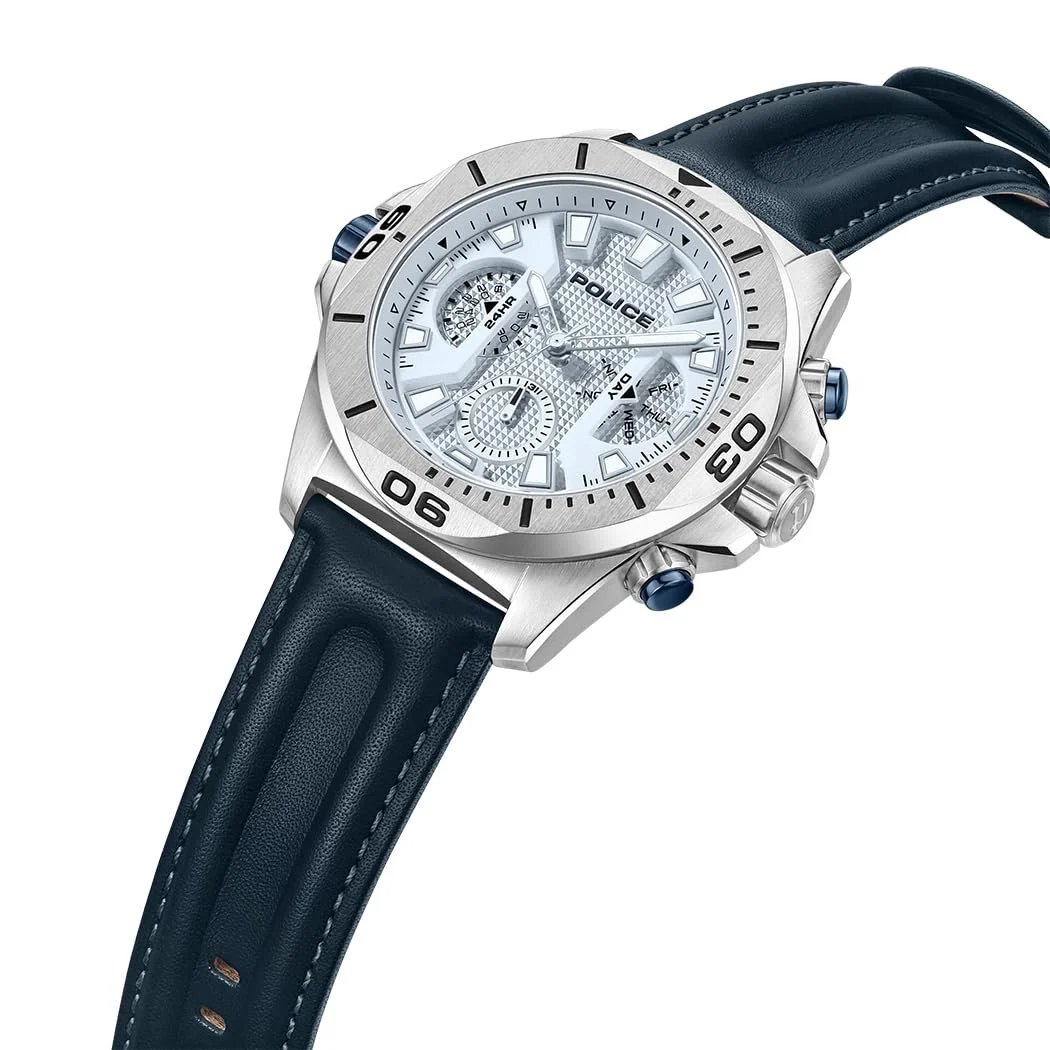 Годинник Police PEWGF0054401 Чоловічий Аналоговий Кварцовий зі Шкіряним Ремінцем, синій, 46 мм, Modern, фото №2 Годинник Police PEWGF0054401 Чоловічий Аналоговий Кварцовий зі Шкіряним Ремінцем, синій, 46 мм, Modern, фото №2