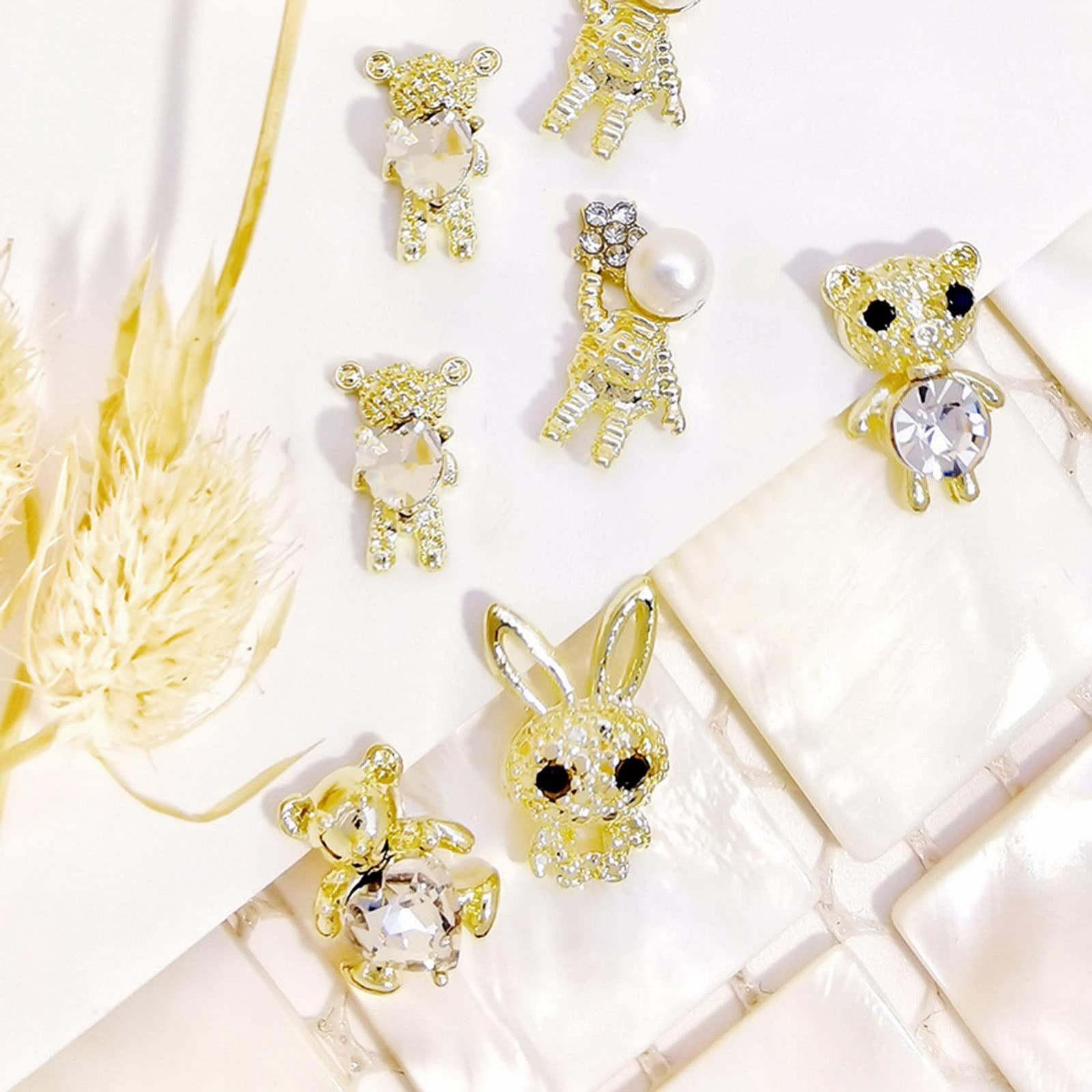 3D Украшения для ногтей (10 шт. в упаковке) Золото Серебро Медведь Кролик Астронавт, фото №6