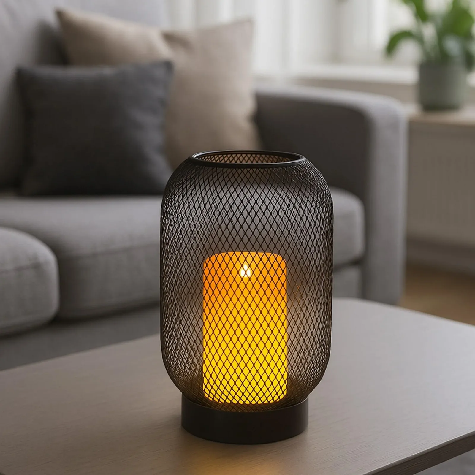 Настільна лампа LED MIJOMA з ефектом мерехтіння Декоративна свічка в металевій сітці Тепле біле світло Висота 25 см Чорна, фото №3