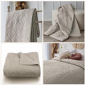 Покривало CalmyHOME Орнаменти 170 x 220 см Бежевий synthetic.ua - Фото 1