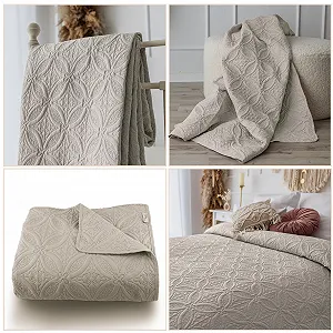 Покривало CalmyHOME Орнаменти 170 x 220 см Бежевий synthetic.ua - Фото 1