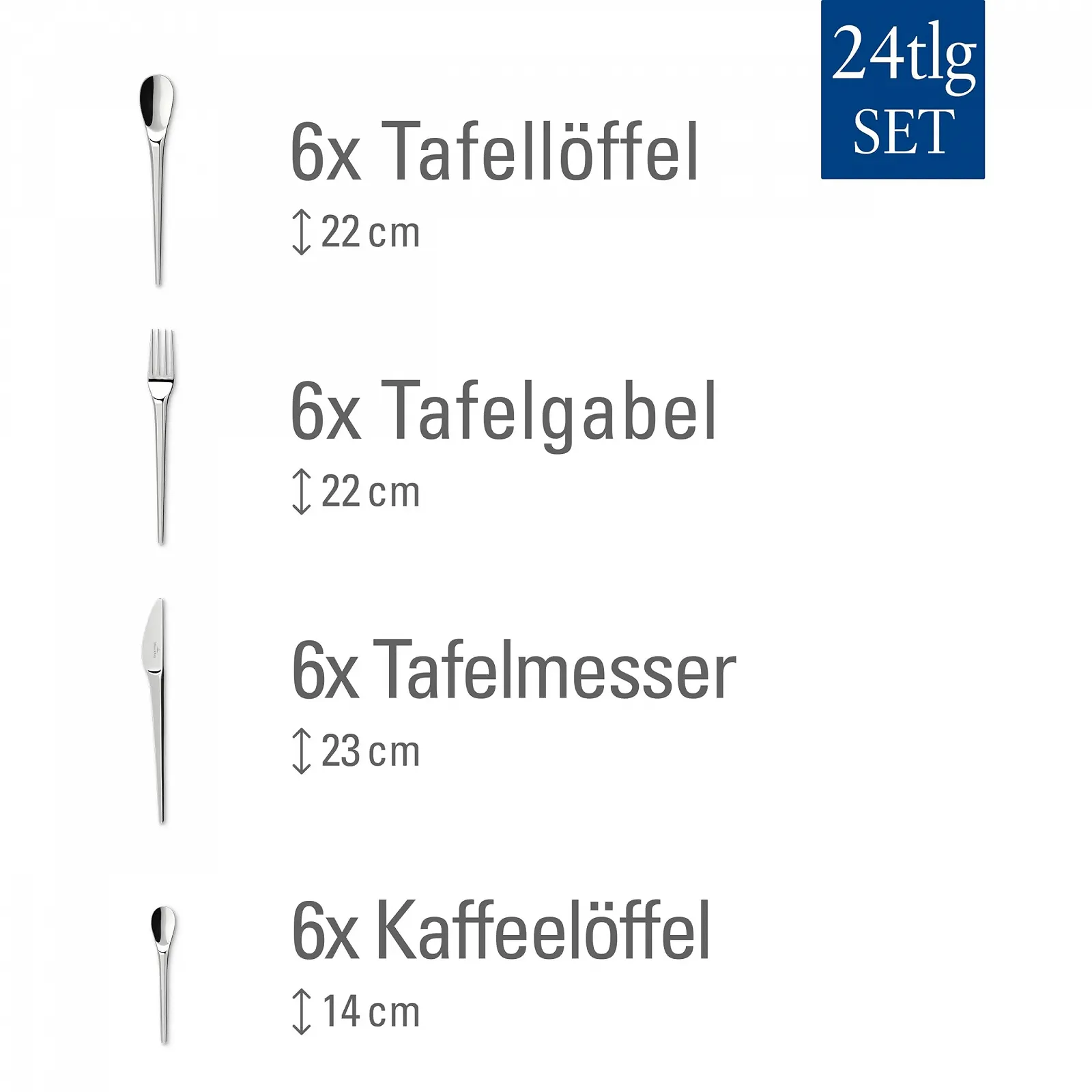 Набір столових приборів Villeroy & Boch NewMoon на 6 персон Срібний/Платиновий, фото №3 Набір столових приборів Villeroy & Boch NewMoon на 6 персон Срібний/Платиновий, фото №3