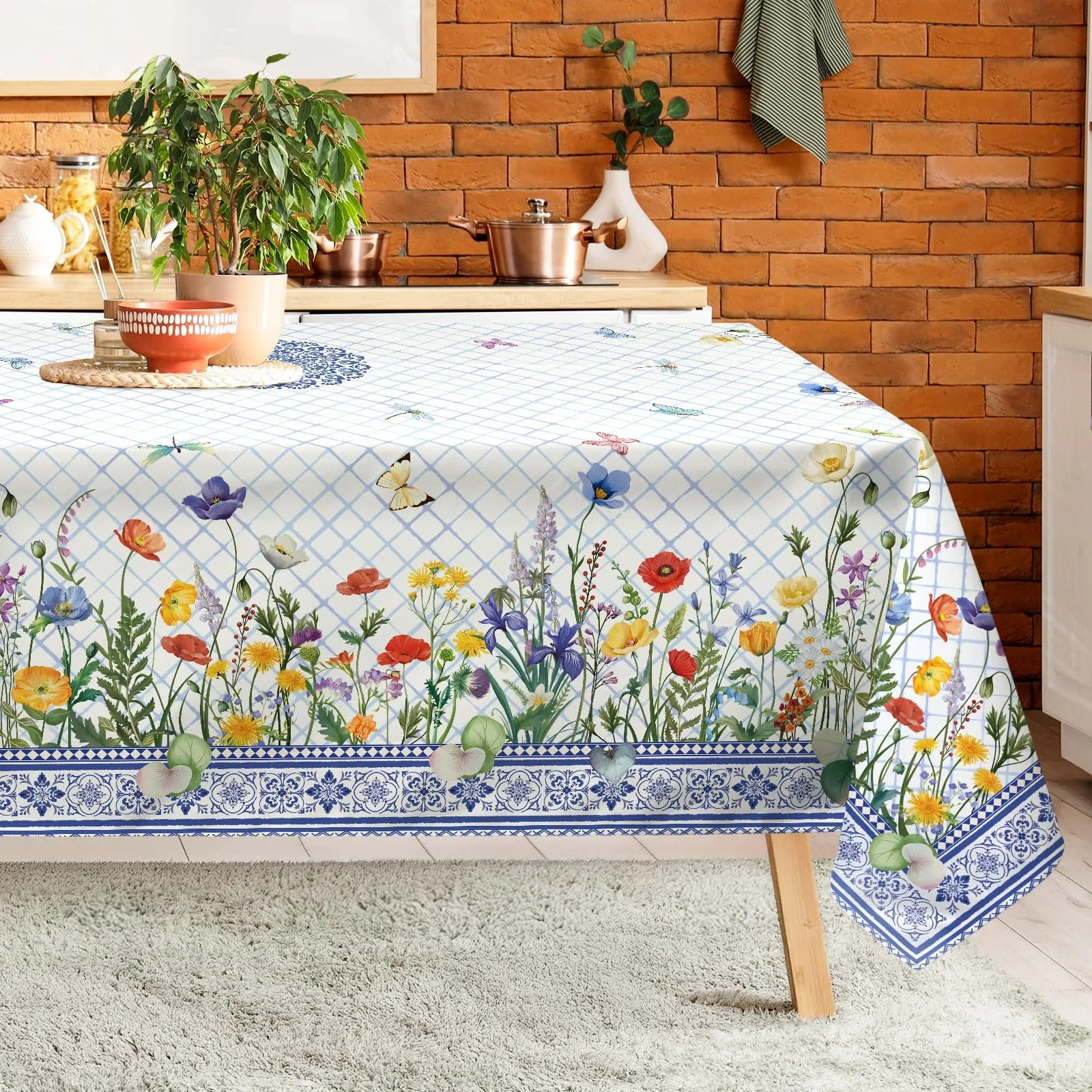 Скатертина Arquiel прямокутна 152 x 213 см поліестерова водовідштовхувальна Blue Flower, фото №1