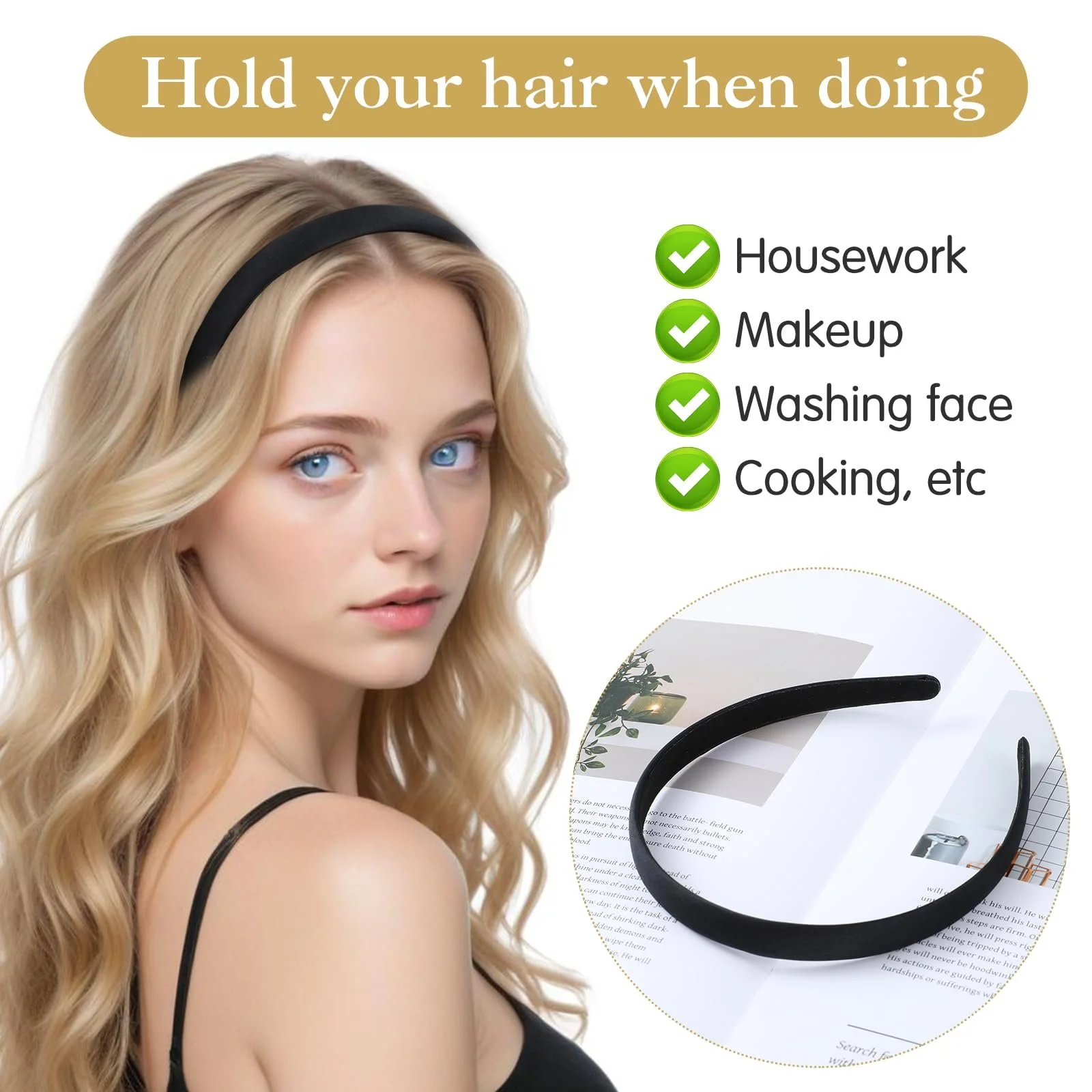 Обруч JIEYAO Набор из 3 черных атласных, фото №2 Обруч JIEYAO Набор из 3 черных атласных, фото №2