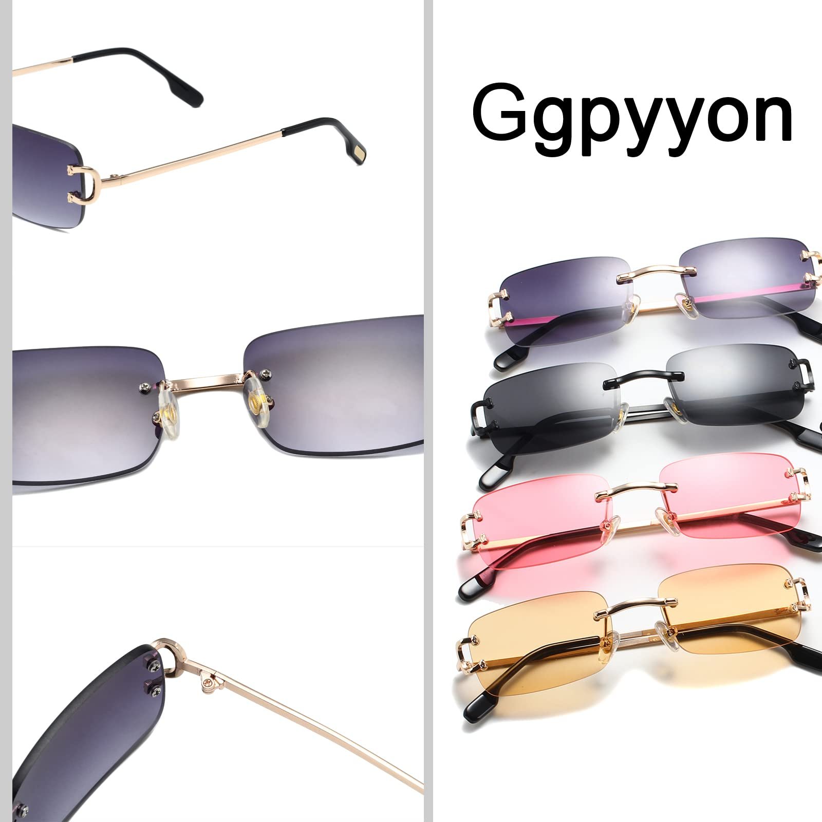 Вінтажні прямокутні сонцезахисні окуляри без оправи Ggpyyon, ретро, захист UV400, фото №6 Вінтажні прямокутні сонцезахисні окуляри без оправи Ggpyyon, ретро, захист UV400, фото №6