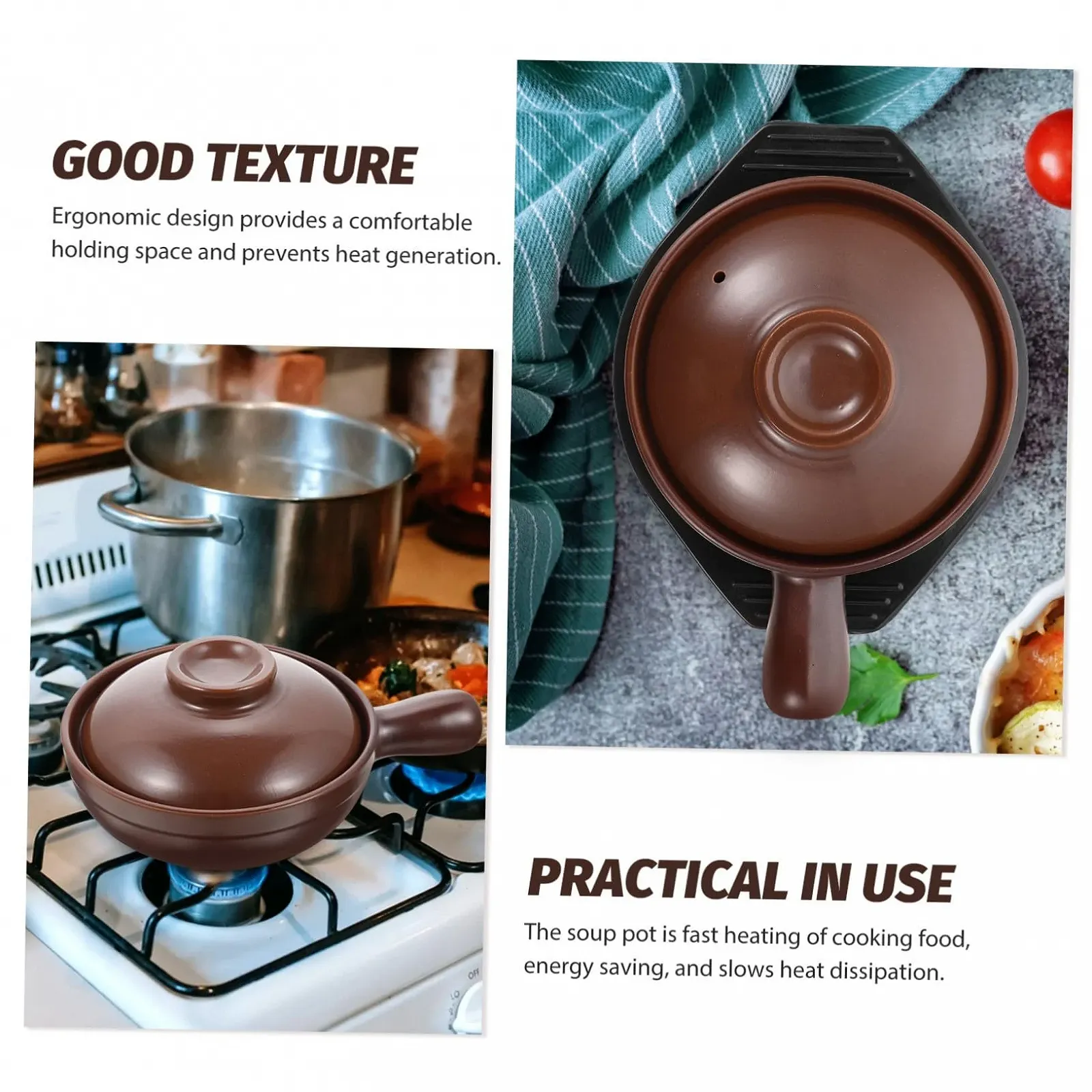 Кастрюля-сотейник VALICLUD керамическая маленькая термостойкая с ручкой и подставкой, фото №9