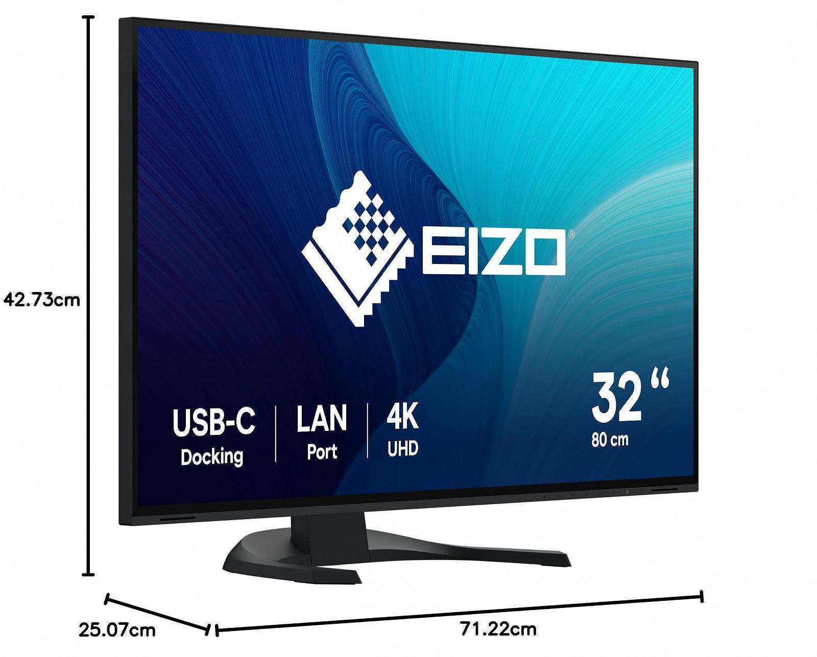 Монітор EIZO FlexScan EV3240X-BK 80 см (31.5 дюйма) (USB-C (94W PD), DisplayPort, HDMI, USB Hub, RJ-45 LAN, KVM Switch, 5 мс відгук, 3840 x 2160 (4K UHD)) чорний, фото №2