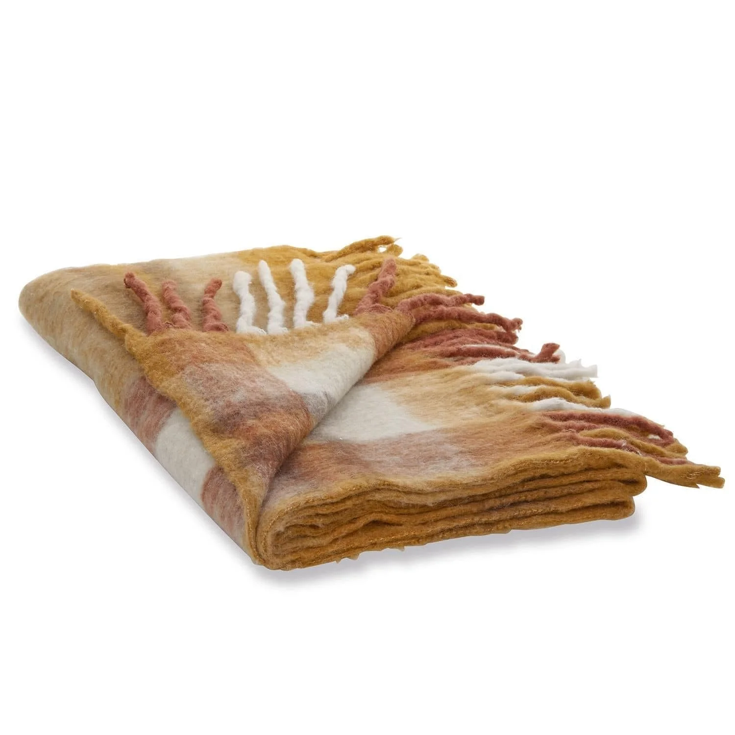 Плед Loberon Alborg Декоративний картатий візерунок з довгою бахромою Тепла гра кольорів Помаранчевий, фото №1