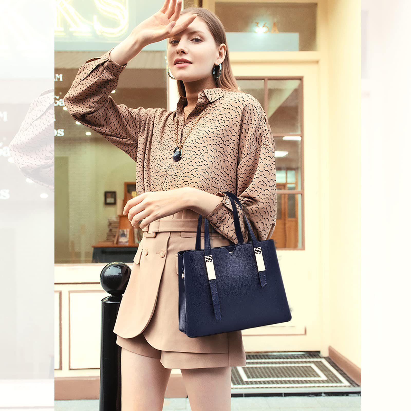 Сумка NICOLE & DORIS, тоут, з PU шкіри, темно-синя, фото №2