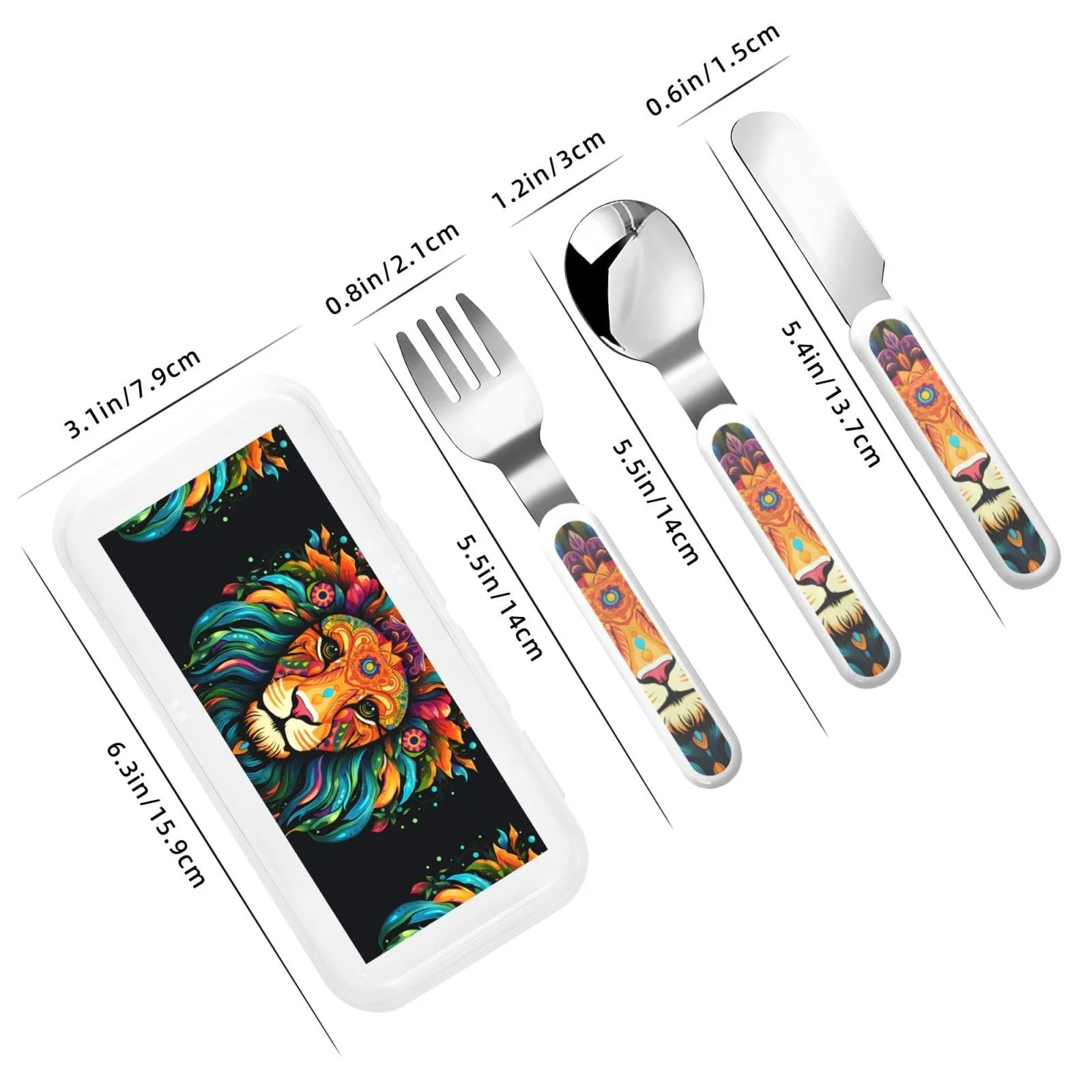 Набір дитячих столових приборів з трьох предметів з принтом милого лева, фото №3 Набір дитячих столових приборів з трьох предметів з принтом милого лева, фото №3