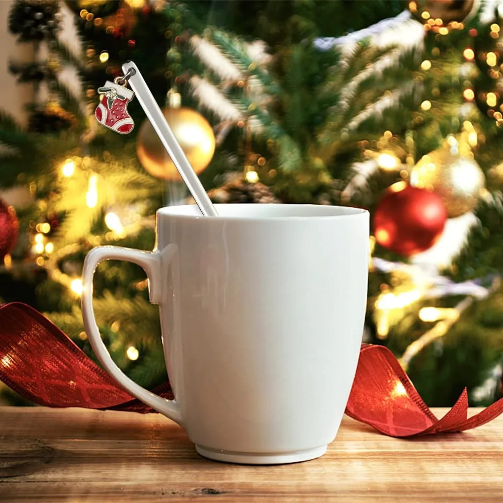 Набор из 6 Рождественских Ложек, Рождественские Кофейные Ложки, Нержавеющая Сталь, Рождественский Декор для Торта/Десерта/Кофе/Чая/Украшения Стола (Серебро), фото №6