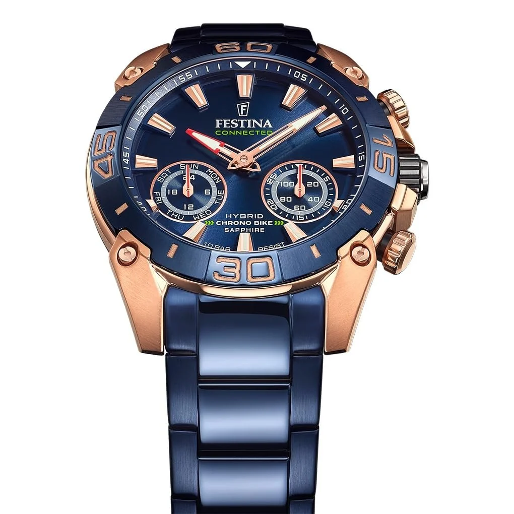 Чоловічий годинник FESTINA Smartwatch F20549/1, корпус з нержавіючої сталі, рожеве золото, синій ремінець з нержавіючої сталі, фото №5 Чоловічий годинник FESTINA Smartwatch F20549/1, корпус з нержавіючої сталі, рожеве золото, синій ремінець з нержавіючої сталі, фото №5