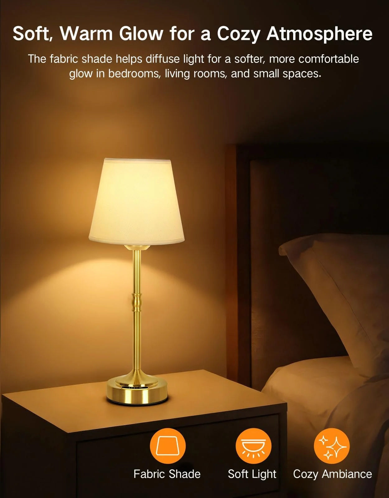 Настільна лампа OUTON Сенсорна 3 колірні температури 4000 mAh USB-C 60 год Золота 1 шт., фото №3