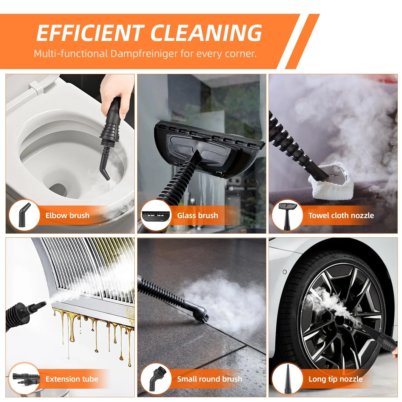 Пароочисник Carehabi портативний ручний з аксесуарами для видалення плям, фото №7