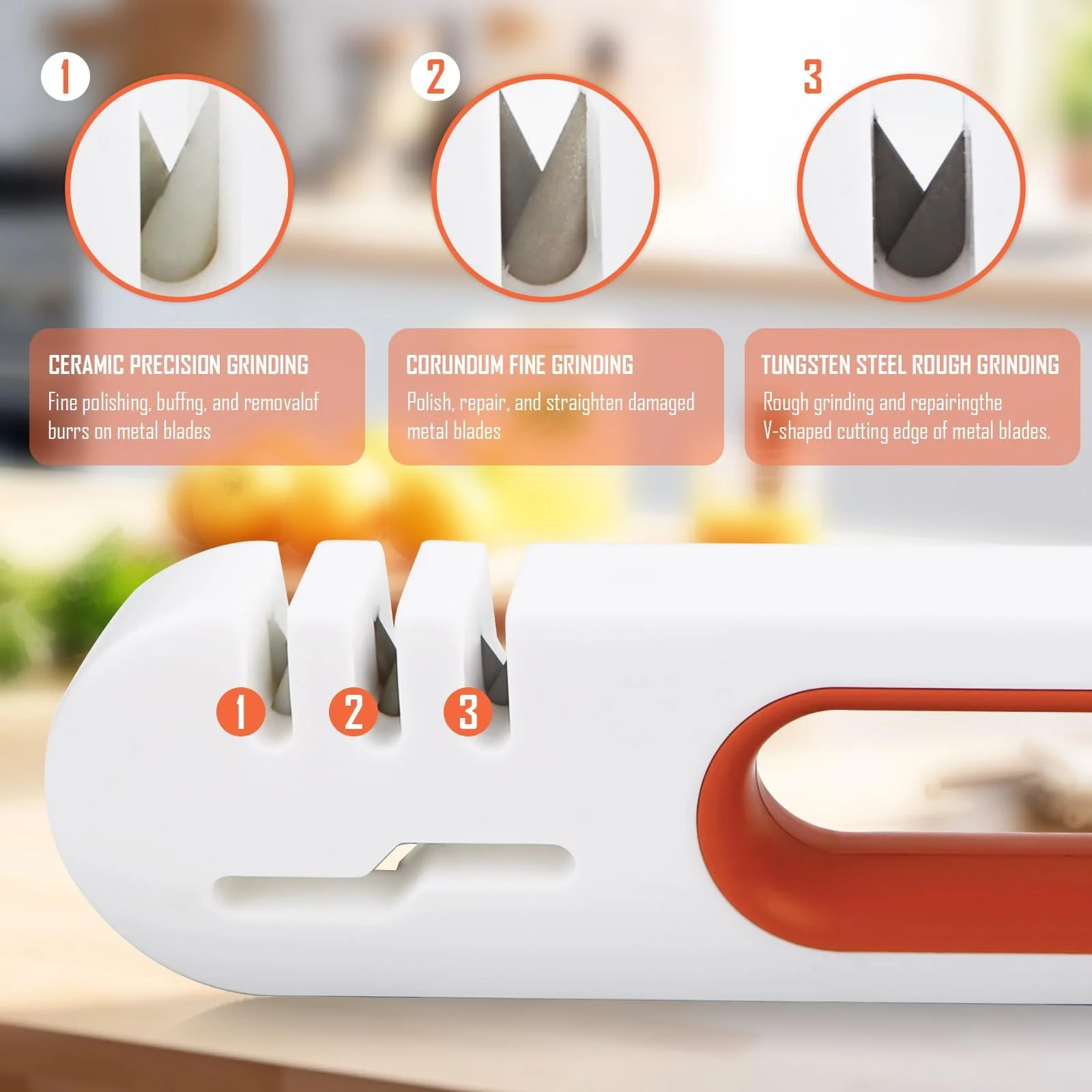 Точилка для ножей 4 в 1 ручная многоуровневая мини для кухонных ножей и ножниц, фото №3