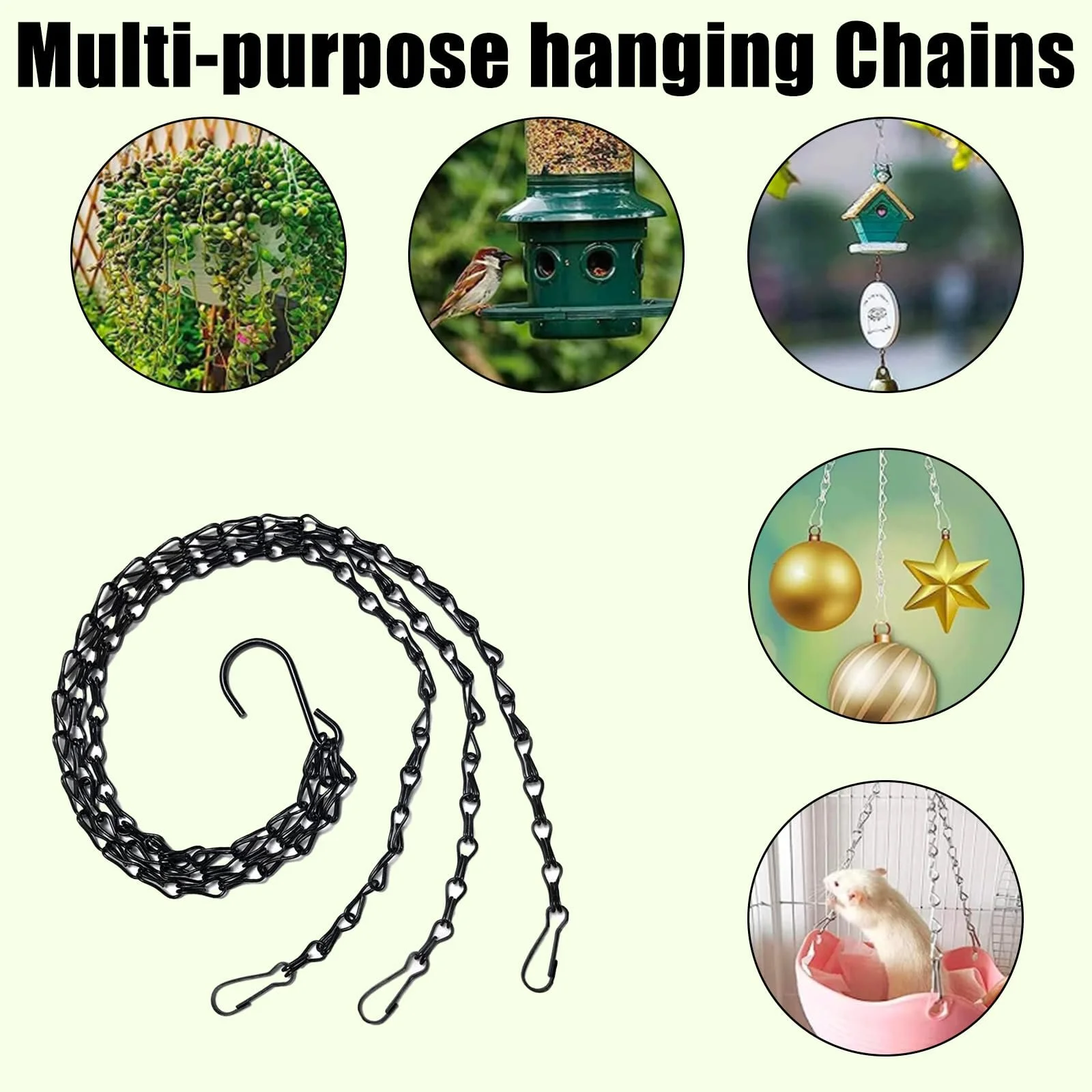 Ланцюги для підвісних кошиків YNR 4 шт. Металеві з S-подібними гачками Чорні, фото №5