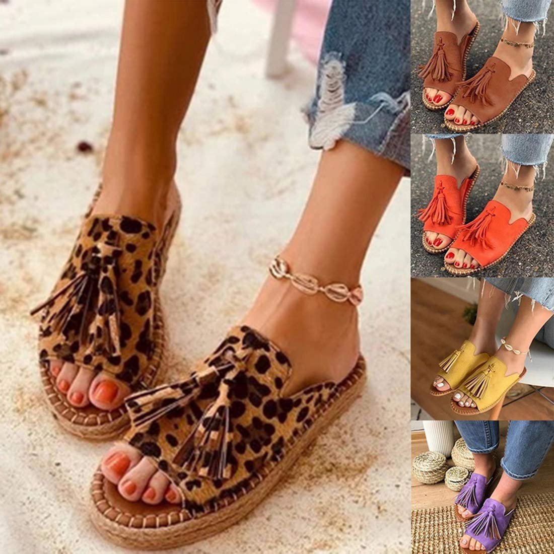 Женские Шлепанцы на плоской платформе Модные кожаные, фото №5