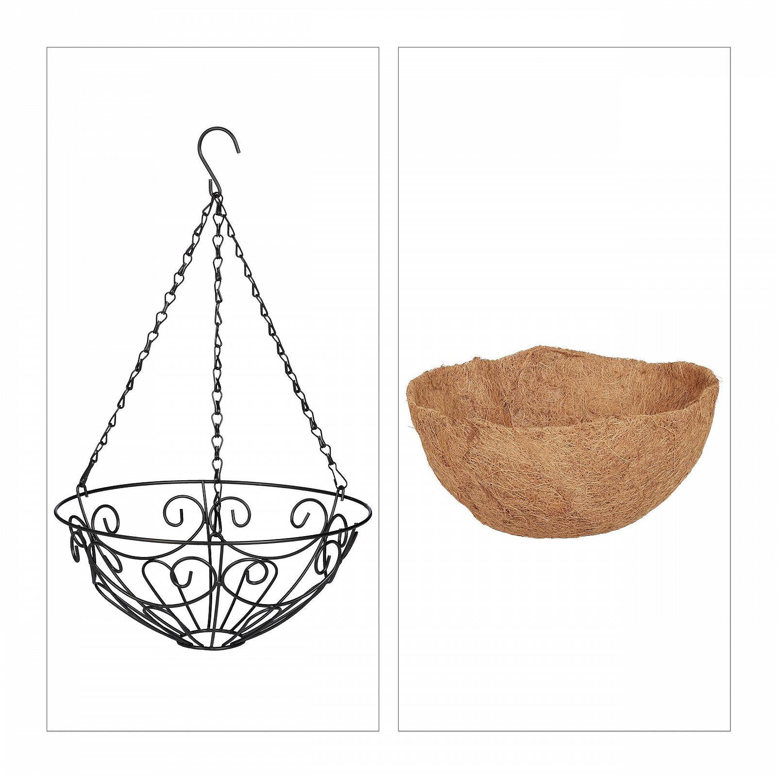 Підвісні кошики Relaxdays 3 шт. Металеві з кокосовою вкладкою 48х31 см Коричневий/Чорний, фото №6
