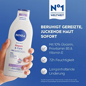 Лосьон для тела Nivea Repair & Care без отдушек 400 мл Увлажняющий крем с глицерином и провитамином B5 для чувствительной кожи synthetic.ua - Фото 1