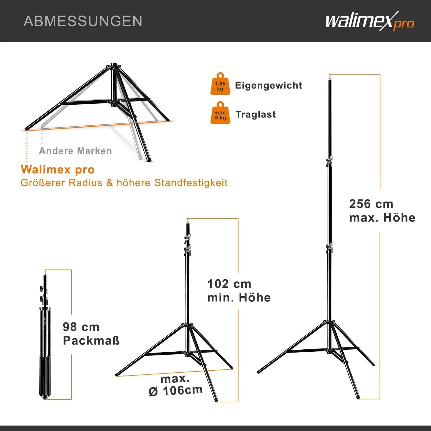 Штатив для лампы Walimex pro WT-806 256 см Черный, фото №4