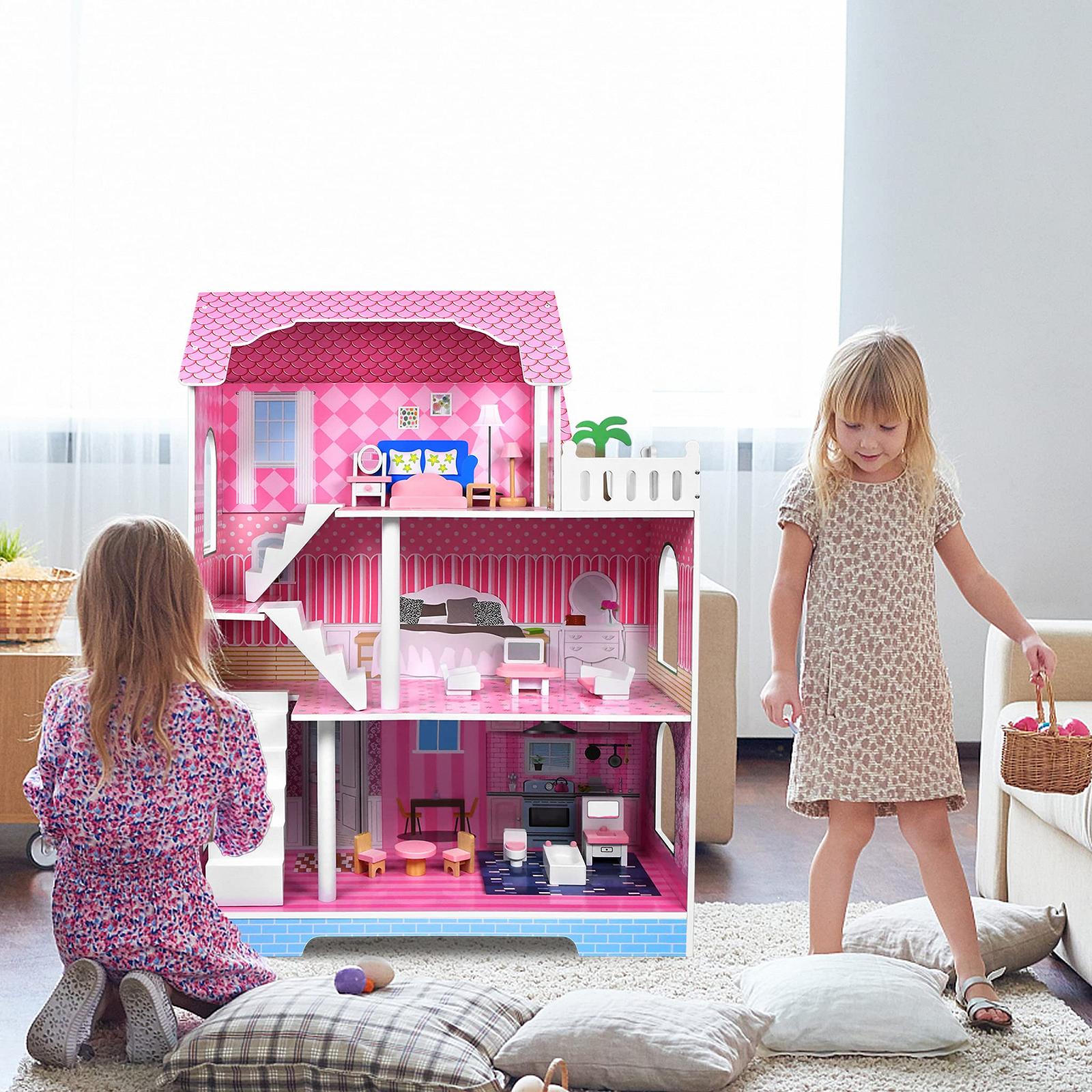 Ляльковий будинок ACXIN Дерев'яний Barbie House Великий Play Set Barbie Dollhouse DIY Ляльковий будинок Playmobil Doll Villa з меблями та аксесуарами, фото №5