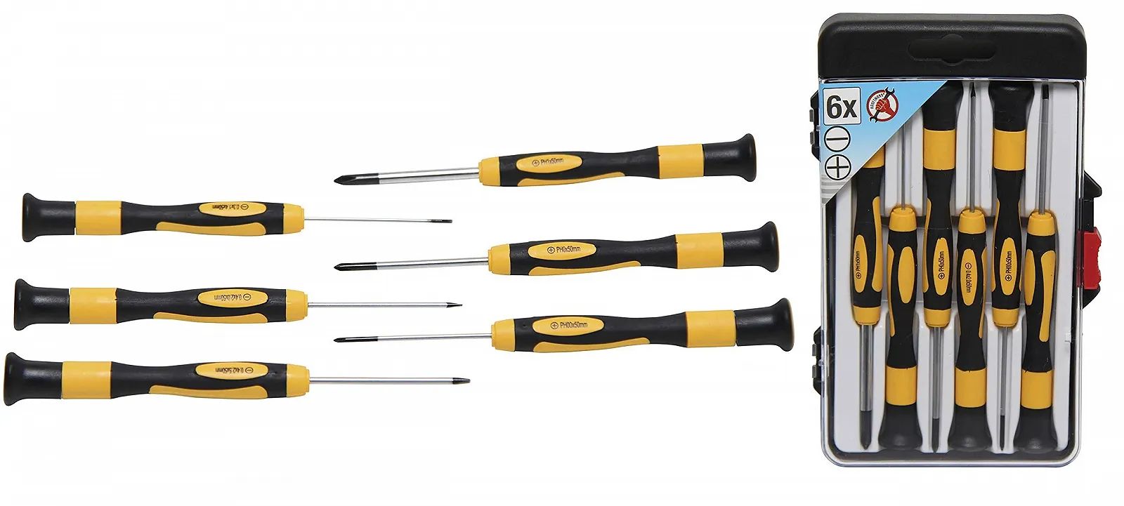 Набір прецизійних викруток Kraftmann 35807 Slotted/Phillips 6 шт Black/Yellow, фото №5