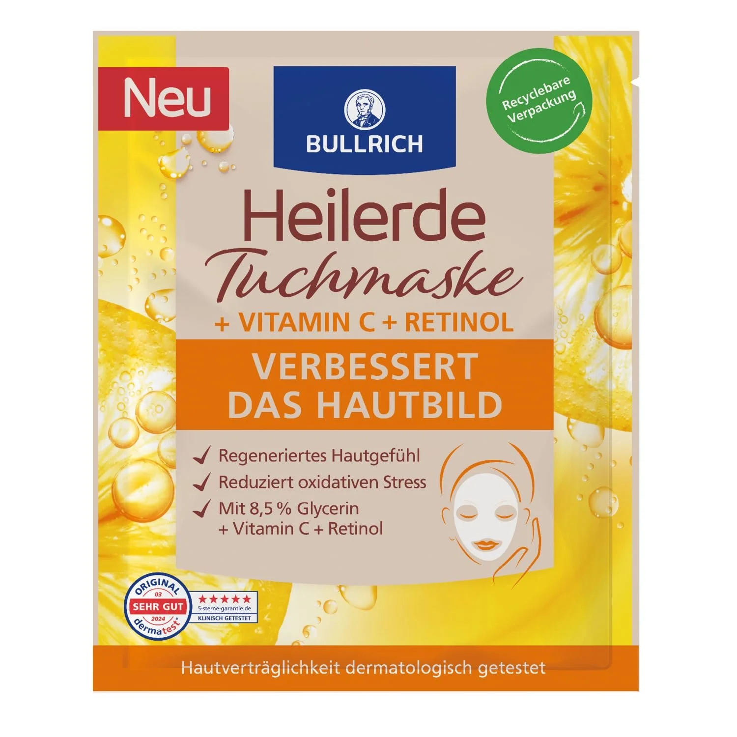 Тканинна маска Bullrich Healing Earth + Вітамін C + Ретинол, покращує колір обличчя, 1 шт, фото №1 Тканинна маска Bullrich Healing Earth + Вітамін C + Ретинол, покращує колір обличчя, 1 шт, фото №1