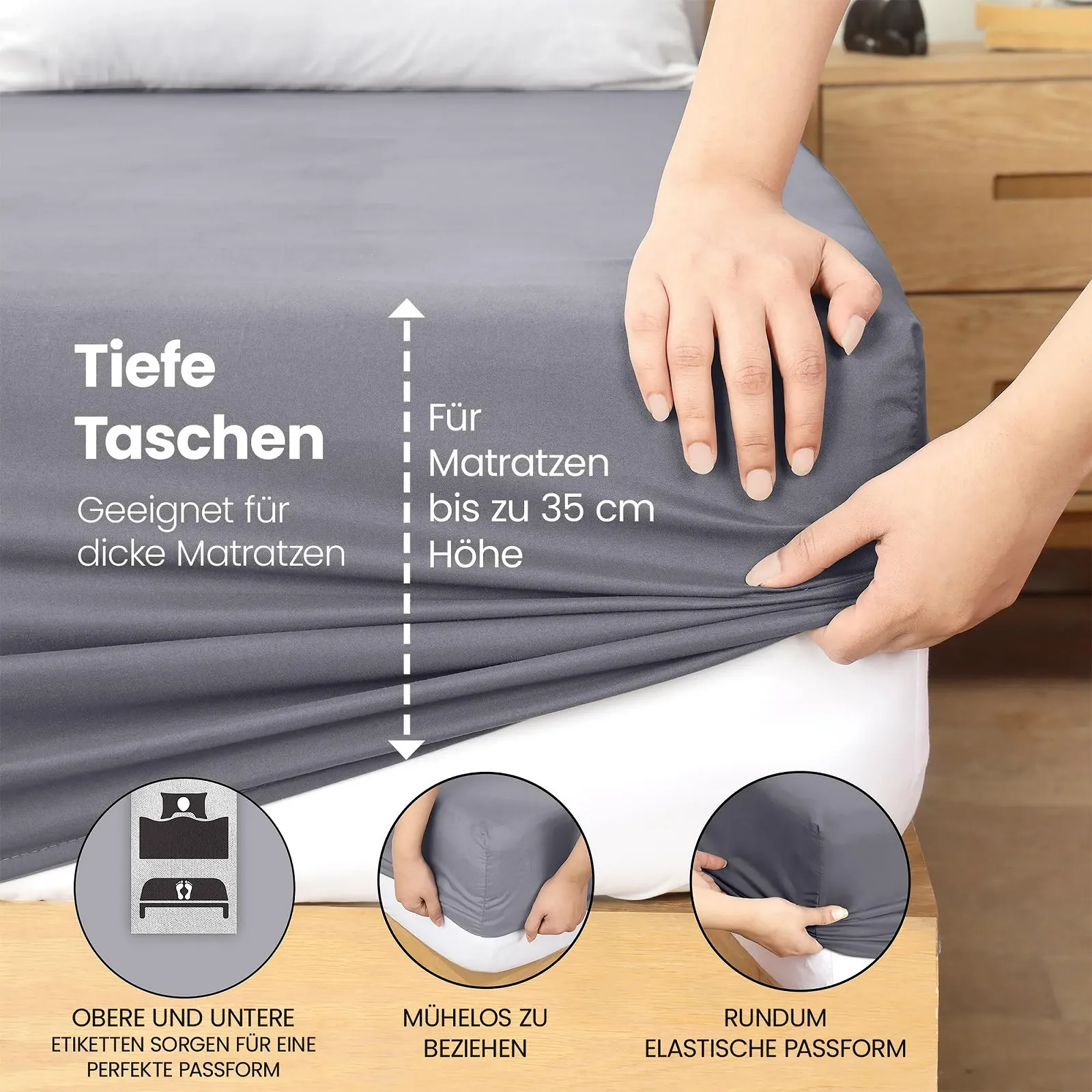 Простыня на резинке Utopia Bedding из матовой микрофибры 180 x 200 см, глубина 35 см, фото №5