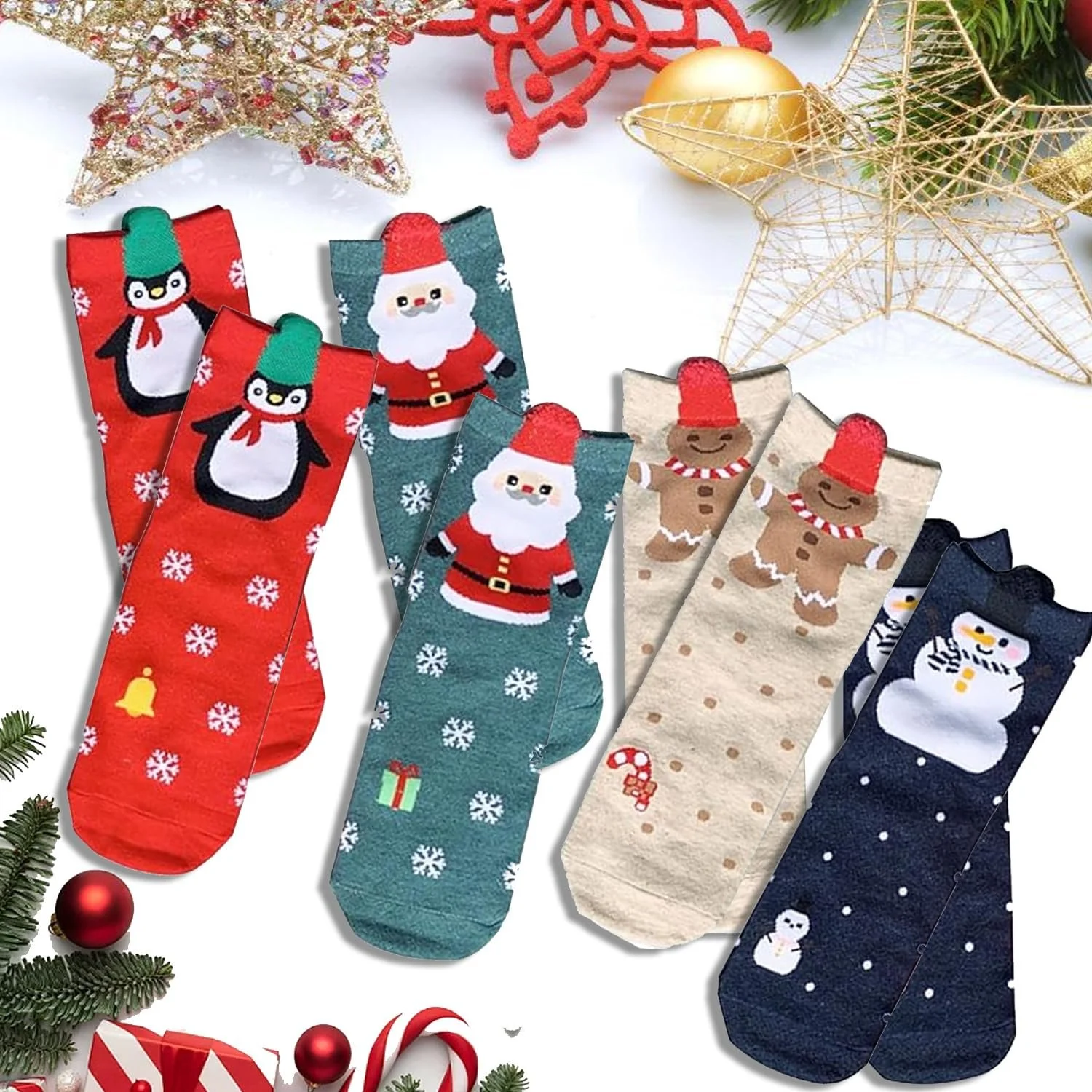 Шкарпетки Різдвяні Santa Claus Бавовна, розміри 18-42, червоний (4 пари), фото №7